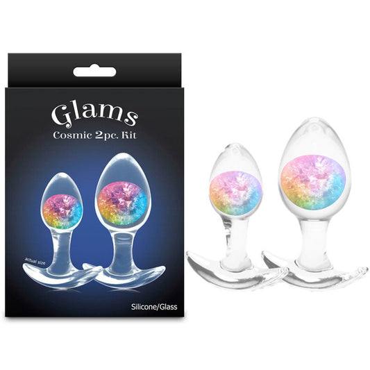 Glams Cosmic 2pc Kit - Rainbow - Clear/Rainbow Butt Plugs - Set of 2 Sizes - Pleasure Den