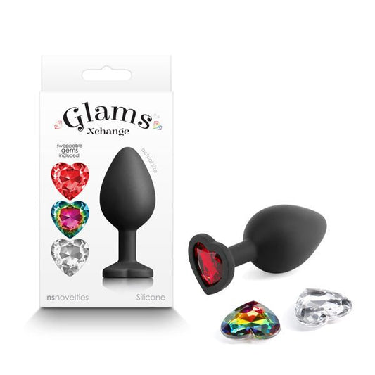 Glams Xchange Heart - Medium - Medium Butt Plug with Interchangeable Heart Gems - Pleasure Den