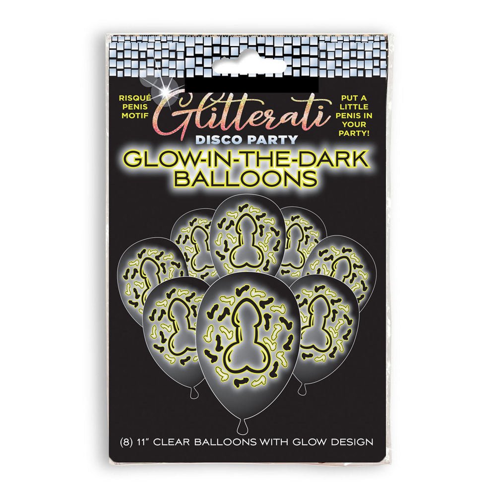 Glitterati Disco Party Glow In The Dark Balloons - Novelty Hens Party Balloons - 8 Pack - Pleasure Den