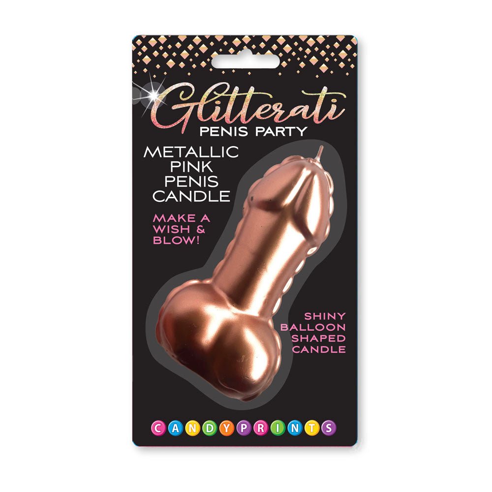 Glitterati Metallic Pink Penis Candle - 10 cm Penis Party Candle - Pleasure Den