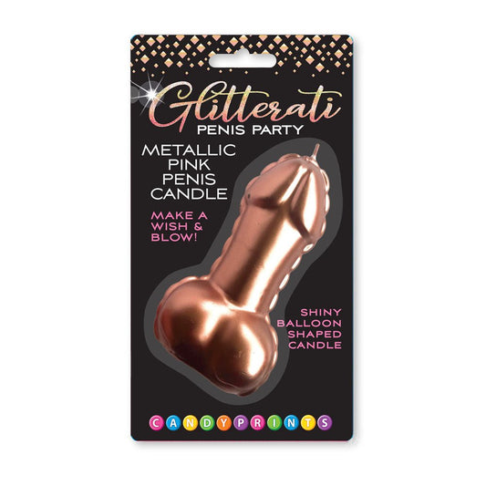 Glitterati Metallic Pink Penis Candle - 10 cm Penis Party Candle - Pleasure Den