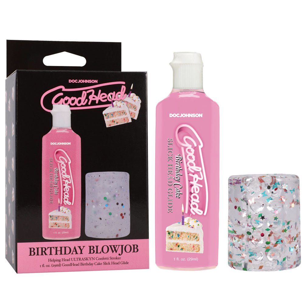 GoodHead Birthday Blowjob Kit - Birthday Cake GoodHead Glide with Helping Head Stroker - Pleasure Den