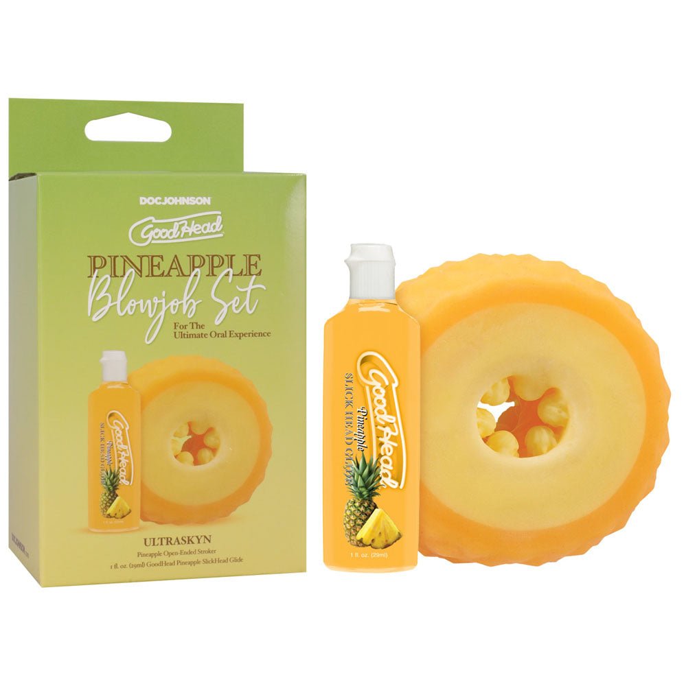 GoodHead Pineapple Blowjob Set - Pineapple Stroker with Pineapple Flavoured Lubricant 30 ml Bottle - Pleasure Den