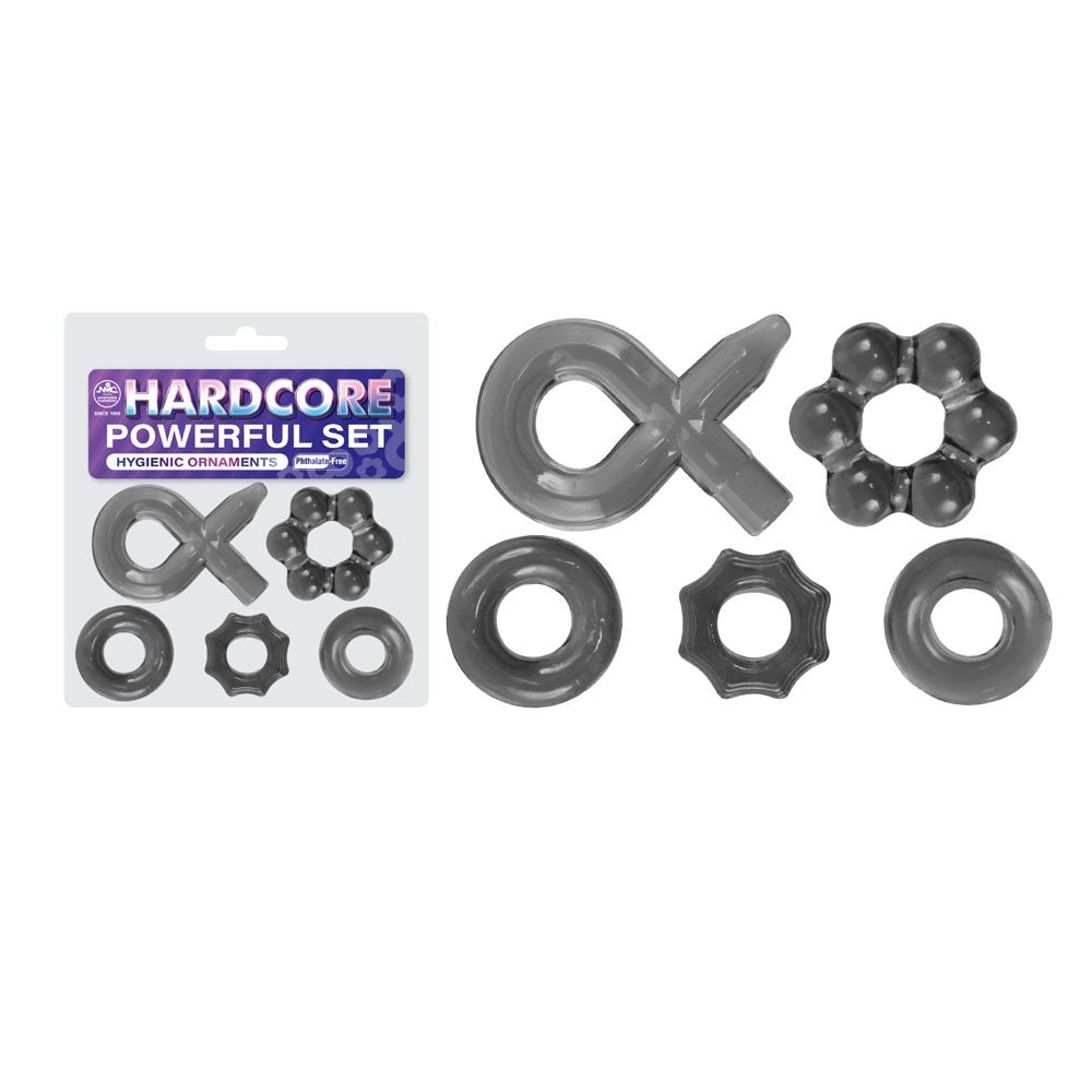 Hardcore Powerful Set Cock Rings - Set of 5 - Smoke Cock Rings - Set of 5 - Pleasure Den
