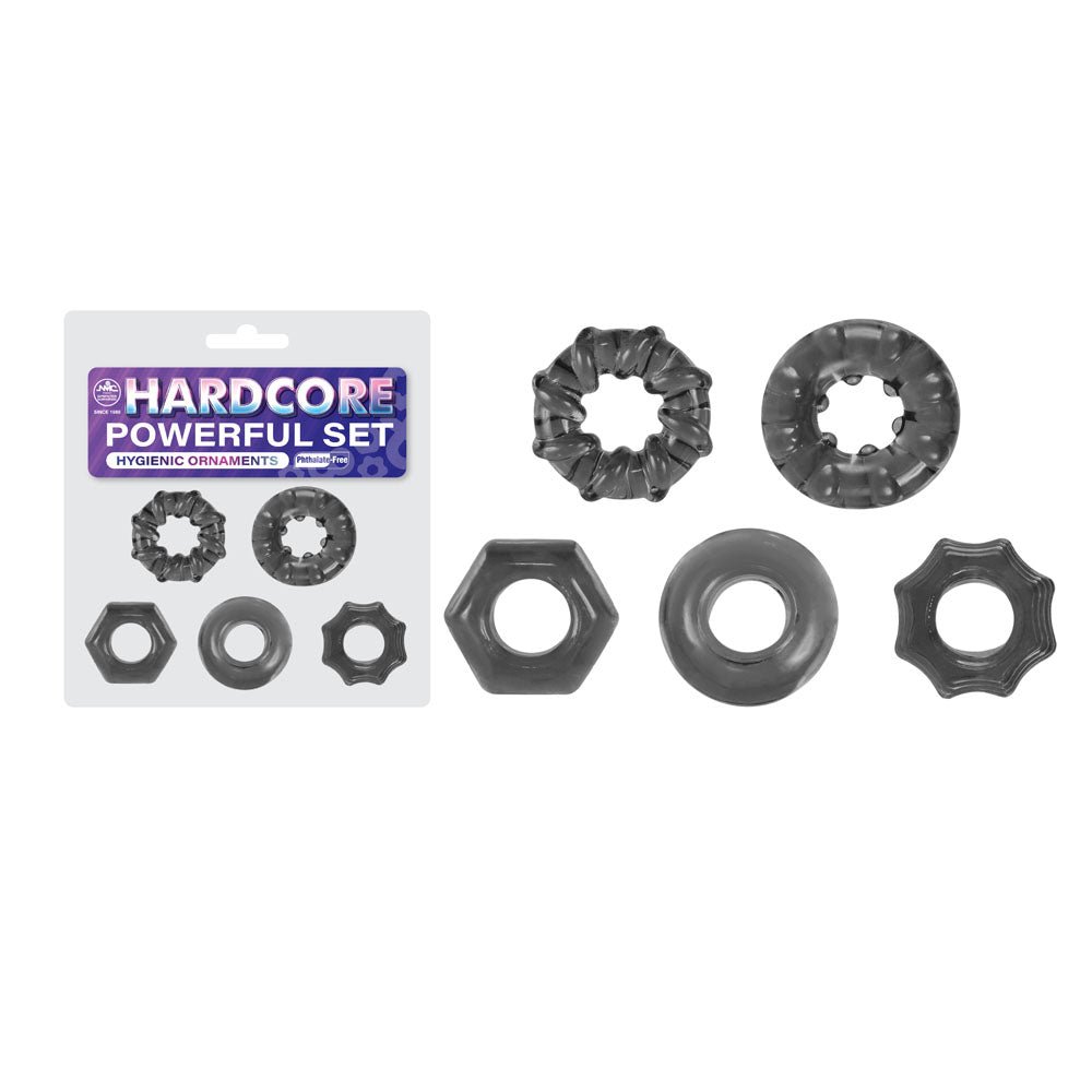 Hardcore Powerful Set Cock Rings - Set of 5 - Smoke Cock Rings - Set of 5 - Pleasure Den