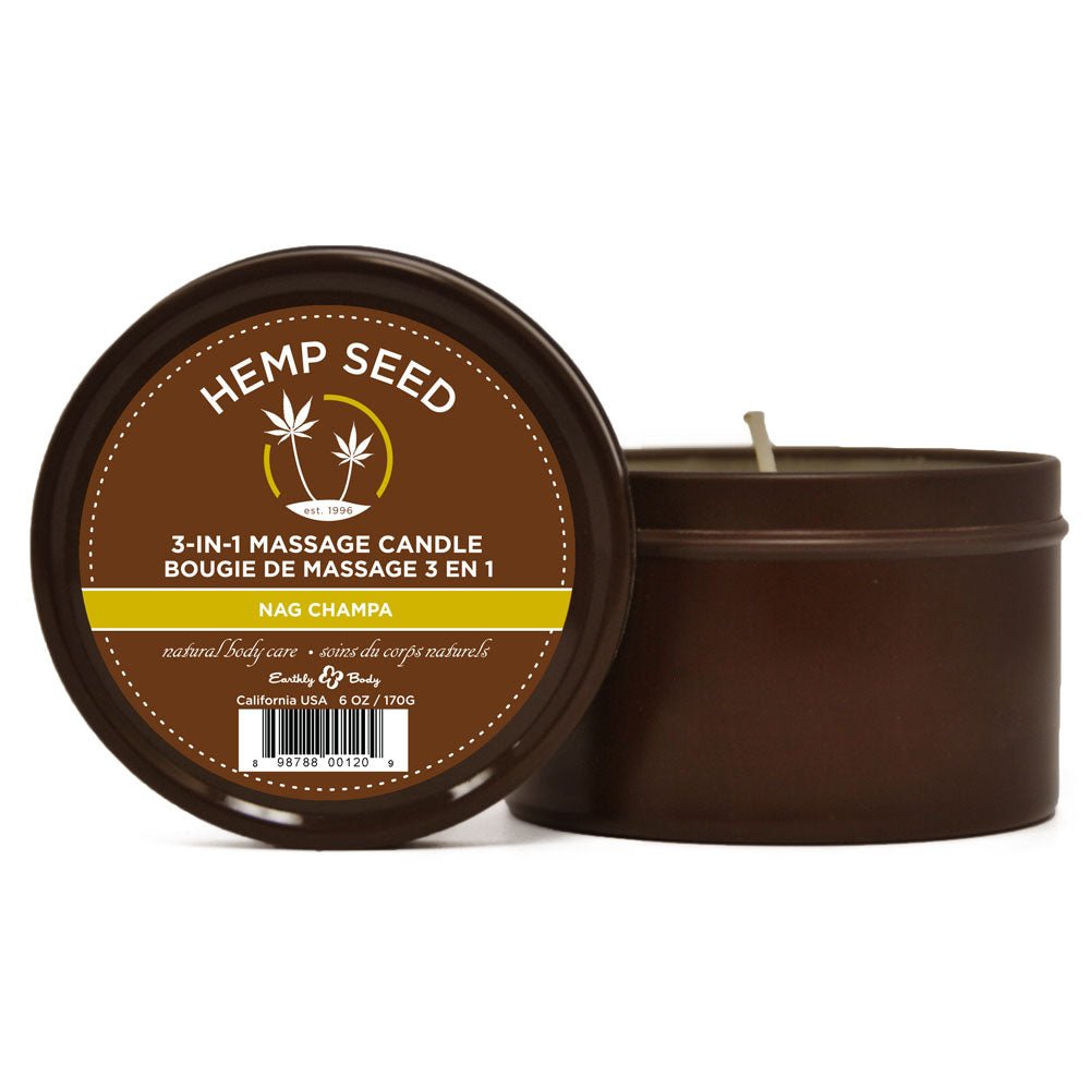 Hemp Seed 3-In-1 Massage Candle - Nag Champa (East Indian Incense) Scented - 170 g - Pleasure Den