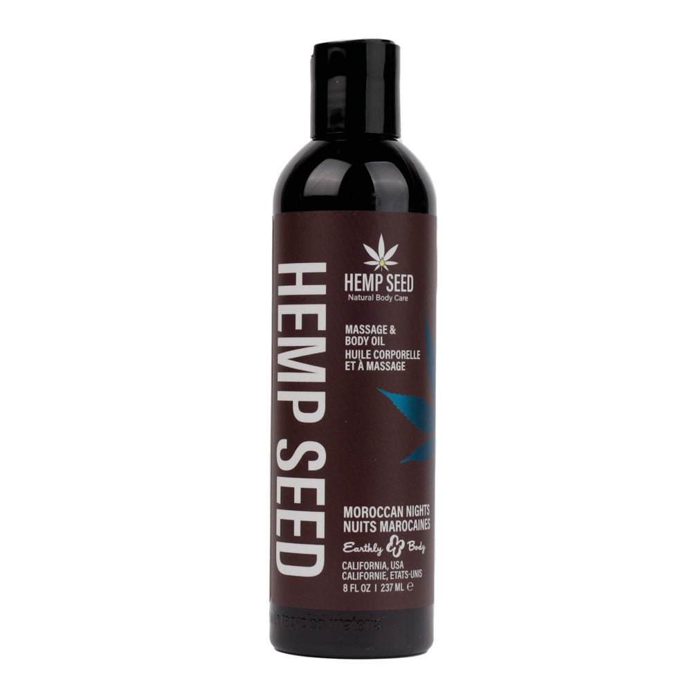 Hemp Seed Massage & Body Oil - Moroccan Nights (Earthy & Spicy-Sensual) Scented - 237 ml Bottle - Pleasure Den