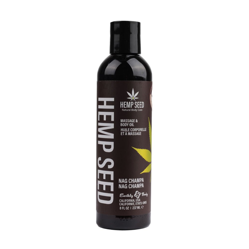 Hemp Seed Massage & Body Oil - Nag Champa (East Indian Incense) Scented - 237 ml Bottle - Pleasure Den