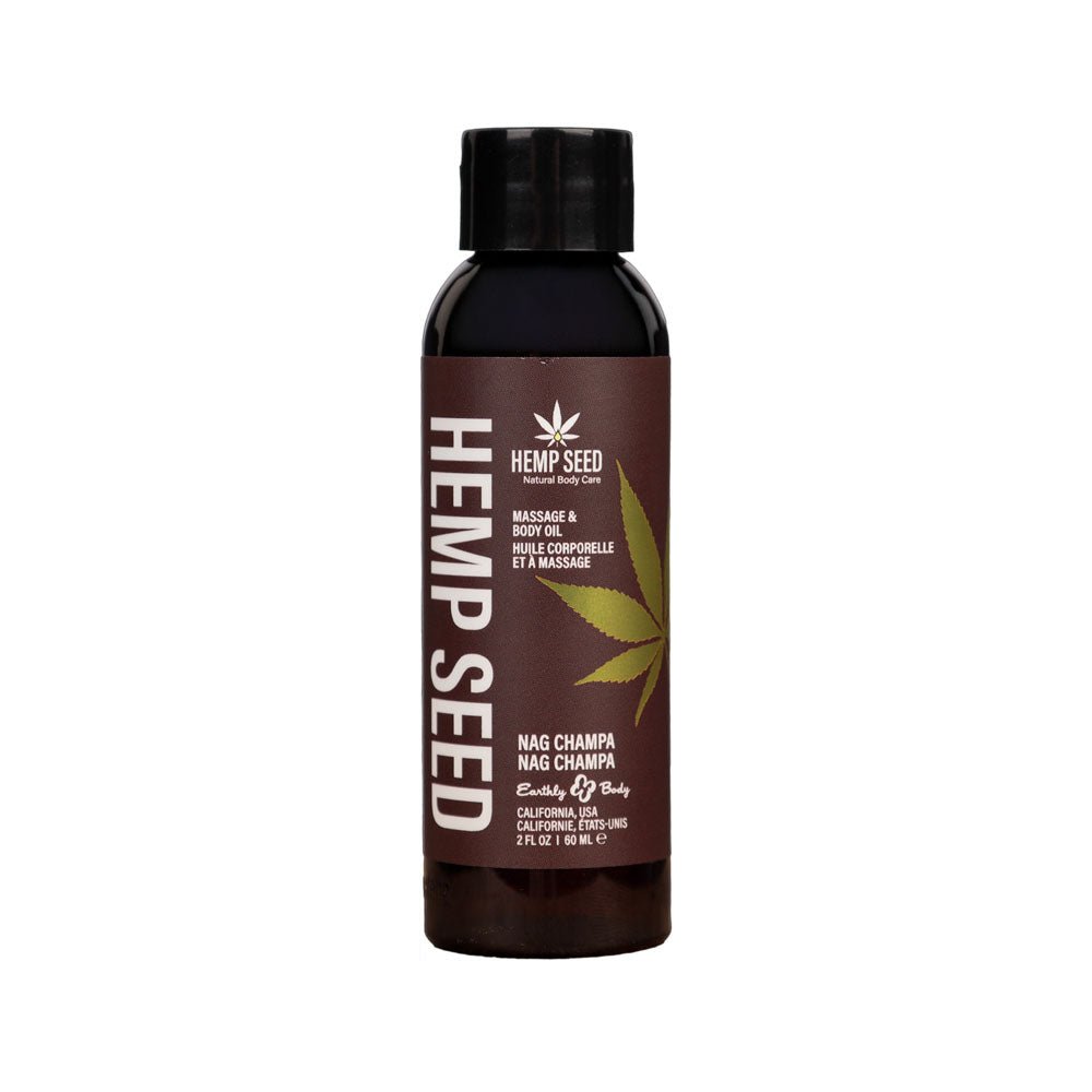 Hemp Seed Massage & Body Oil - Nag Champa (East Indian Incense) Scented - 59 ml Bottle - Pleasure Den