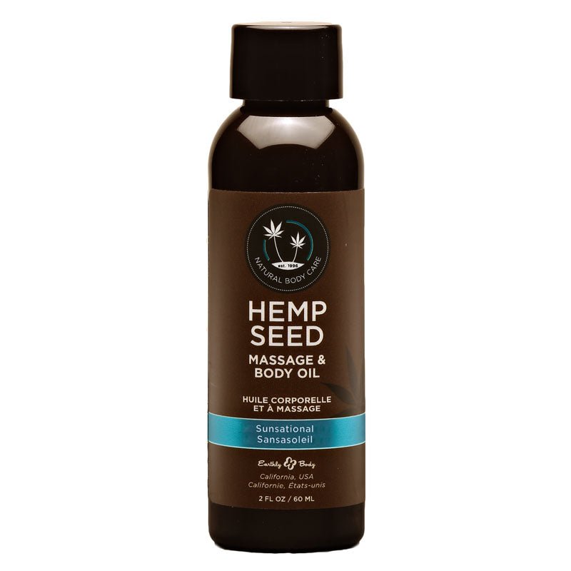 Hemp Seed Massage & Body Oil - Sunsational (Italian Bergamot, Juniper Berries & White Wood) Scented - 59 ml Bottle - Pleasure Den