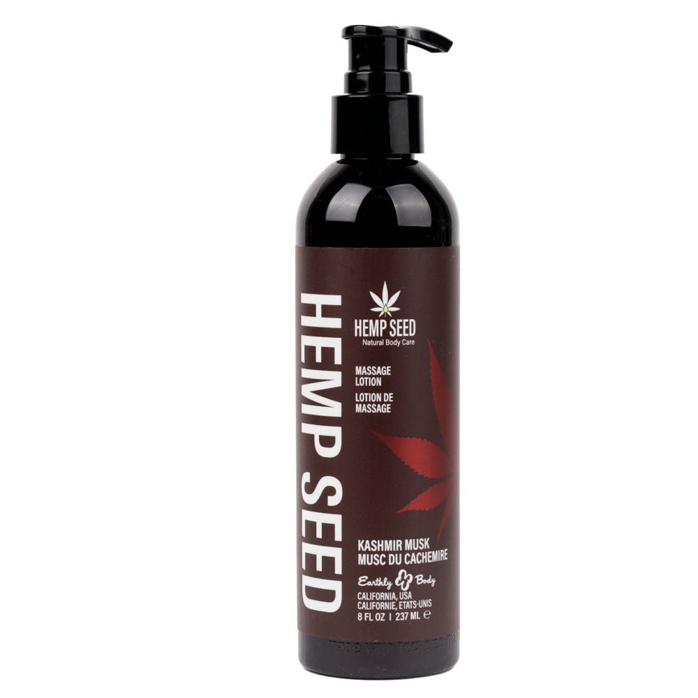 Hemp Seed Massage Lotion - Kashmir Musk (Brandy, Jasmine, Cedarwood Musk) Scented - 237 ml Bottle - Pleasure Den