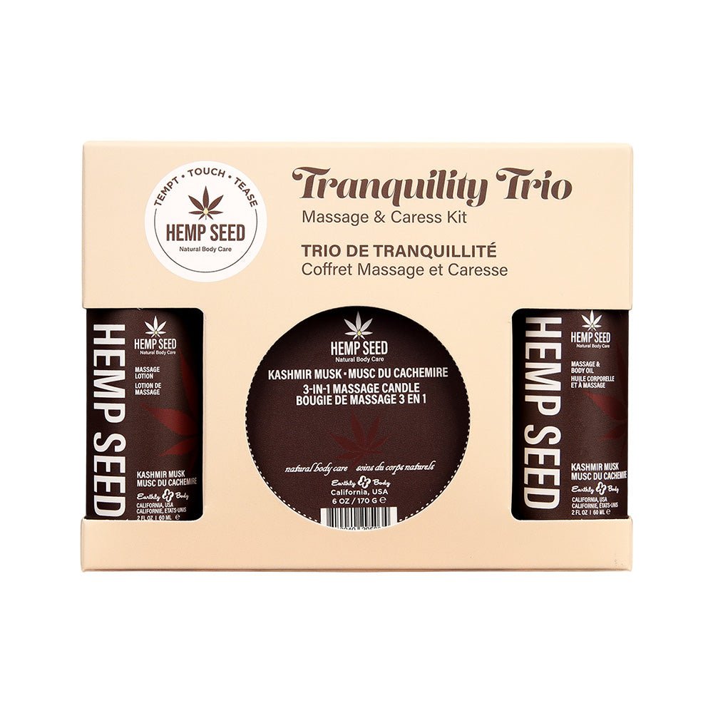 Hemp Seed Tranquility Trio - Kashmir Musk - Kashmir Musk Scented Massage & Caress Kit - 3 Piece Kit - Pleasure Den