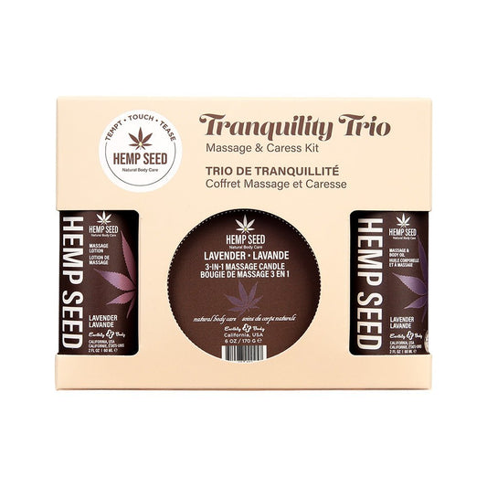 Hemp Seed Tranquility Trio - Lavender - Lavender Scented Massage & Caress Kit - 3 Piece Kit - Pleasure Den