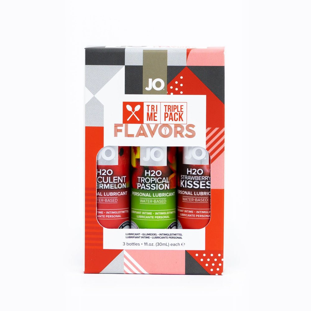 JO Tri-Me Triple Pack Flavours Gift Set - Strawberry, Watermelon and Tropic Passion Flavoured Lubes - 3 Pack - Pleasure Den