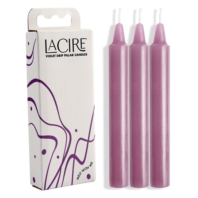 LaCire Drip Pillar Candles - Violet - Violet Drip Candles - Set of 3 - Pleasure Den