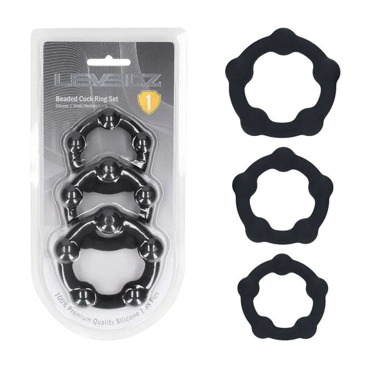LEVELZ Beaded Silicone Cock Ring Set of 3 - Cock Rings - Set of 3 Sizes - Pleasure Den