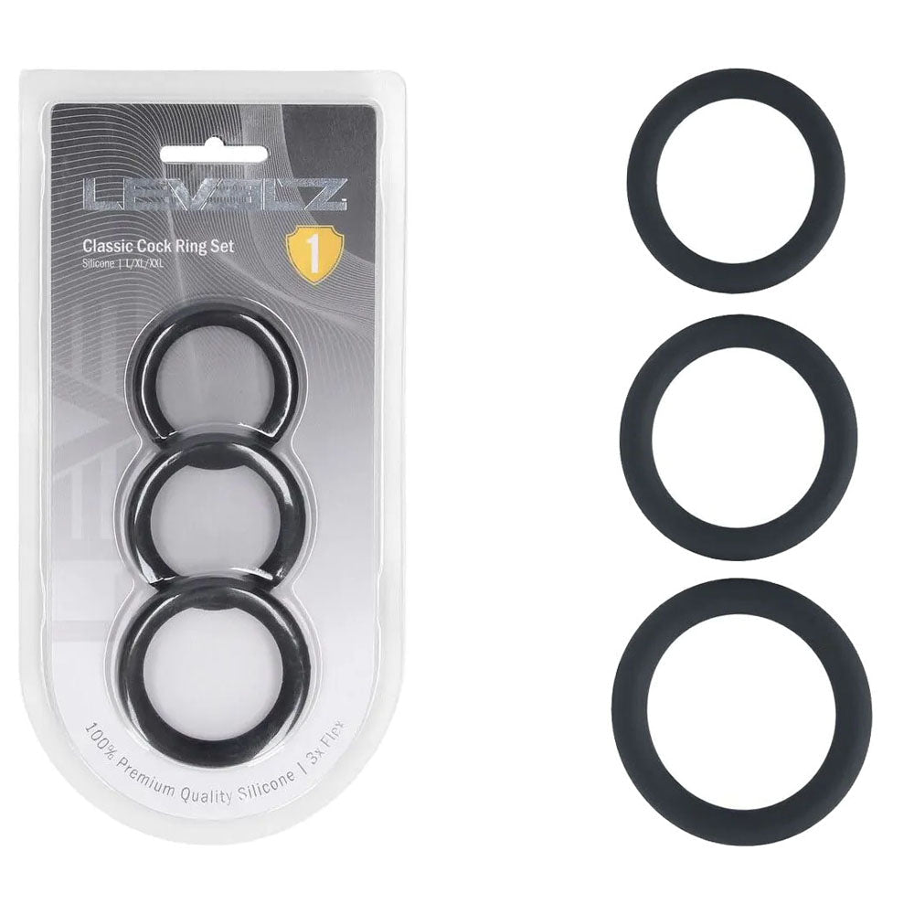 LEVELZ Classic Silicone Cock Ring Set - L/XL/XXL - Cock Rings - Set of 3 Sizes - Pleasure Den