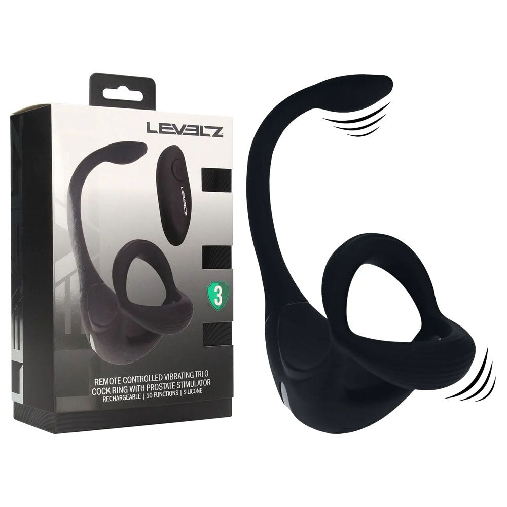 LEVELZ Remote Controlled Vibrating TriO Cock Ring with Prostate Stimulator - USB Rechargeable Vibrating Cock Ring with Anal Plug - Pleasure Den