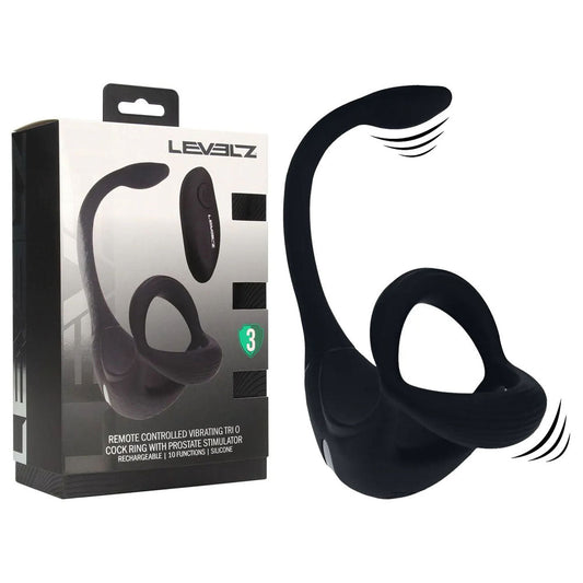 LEVELZ Remote Controlled Vibrating TriO Cock Ring with Prostate Stimulator - USB Rechargeable Vibrating Cock Ring with Anal Plug - Pleasure Den