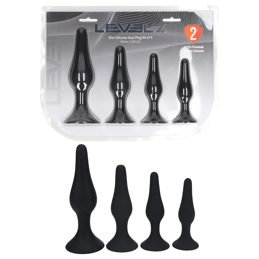 LEVELZ Slim Silicone Anal Plug Kit of 4 - Butt Plugs - Set of 4 Sizes - Pleasure Den