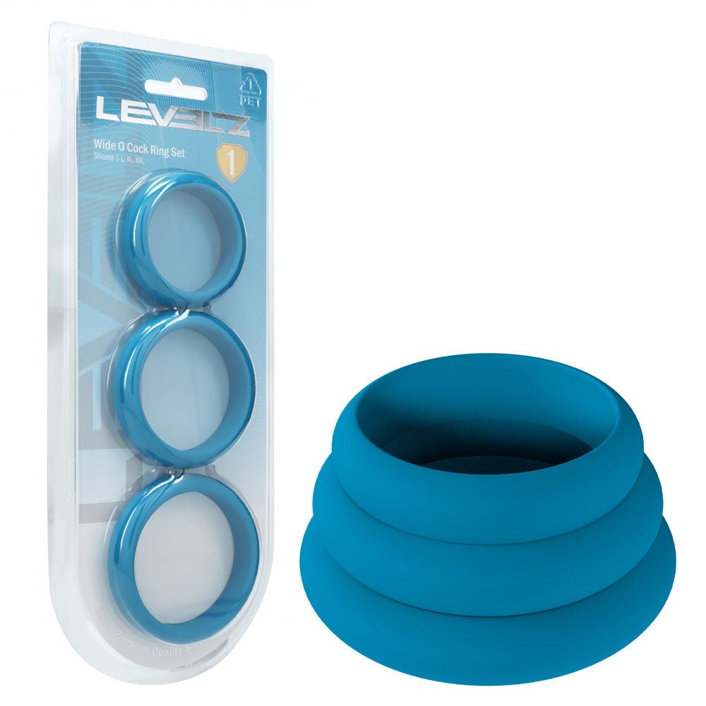 LEVELZ Wide O Silicone Cock Ring Set of 3 - L/XL/2X - Teal Cock Rings - Set of 3 Sizes - Pleasure Den