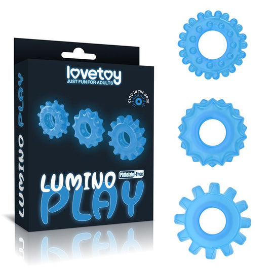 Lumino Play Penis Rings 3 Pack - Glow in the Dark Cock Rings - Set of 3 - Pleasure Den