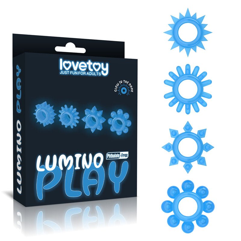 Lumino Play Penis Rings 4 Pack - Glow in the Dark Cock Rings - Set of 4 - Pleasure Den