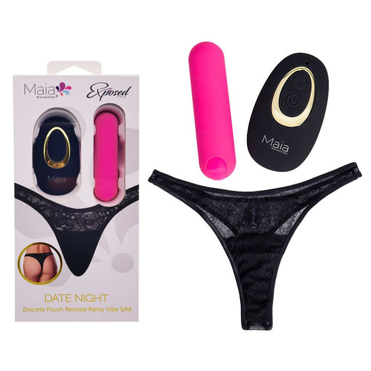 Maia DATE NIGHT PANTY VIBE - S/M - S/M Panty with Pink USB Rechargeable Bullet & Remote - Pleasure Den