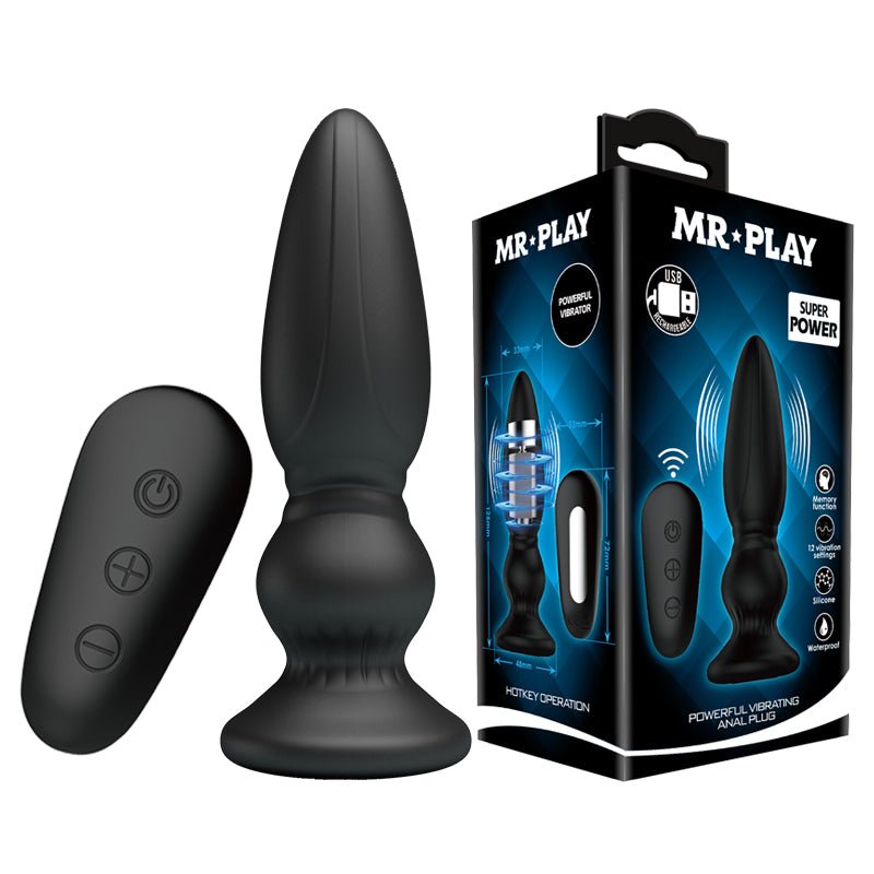 MR PLAY Powerful Vibrating Anal Plug - 12.5 cm USB Rechargeable Vibrating Anal Plug with Remote - Pleasure Den