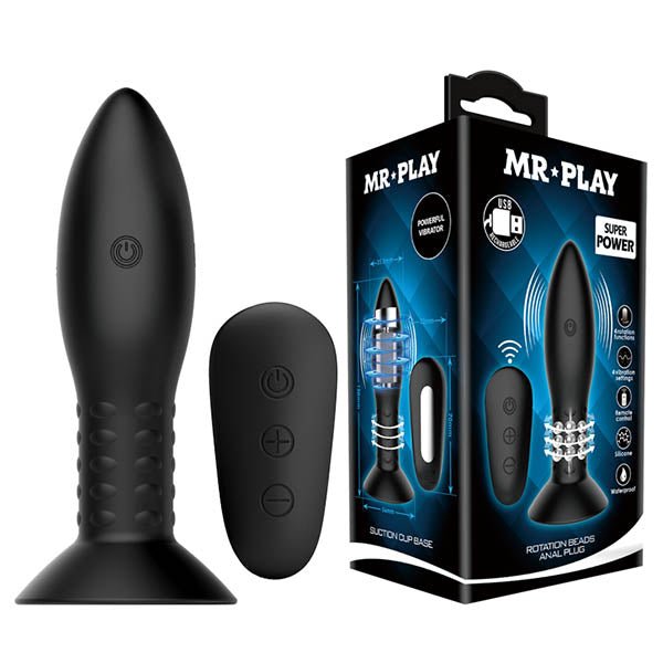 MR PLAY Rotation Beads Anal Plug - USB Rechargeable Beaded Butt Plug with Wireless Remote - Pleasure Den
