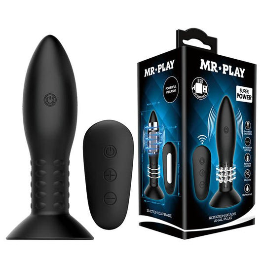 MR PLAY Rotation Beads Anal Plug - USB Rechargeable Beaded Butt Plug with Wireless Remote - Pleasure Den