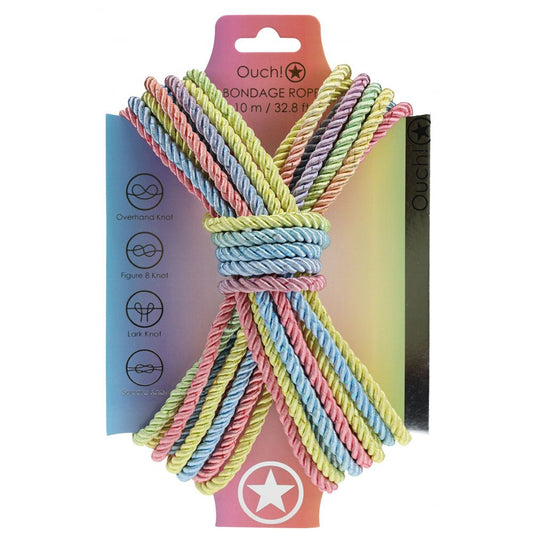 OUCH! Bondage Rope - 10 M - Multicolour 1 - Multicoloured Nylon Bondage Rope - 10 metre Length - Pleasure Den