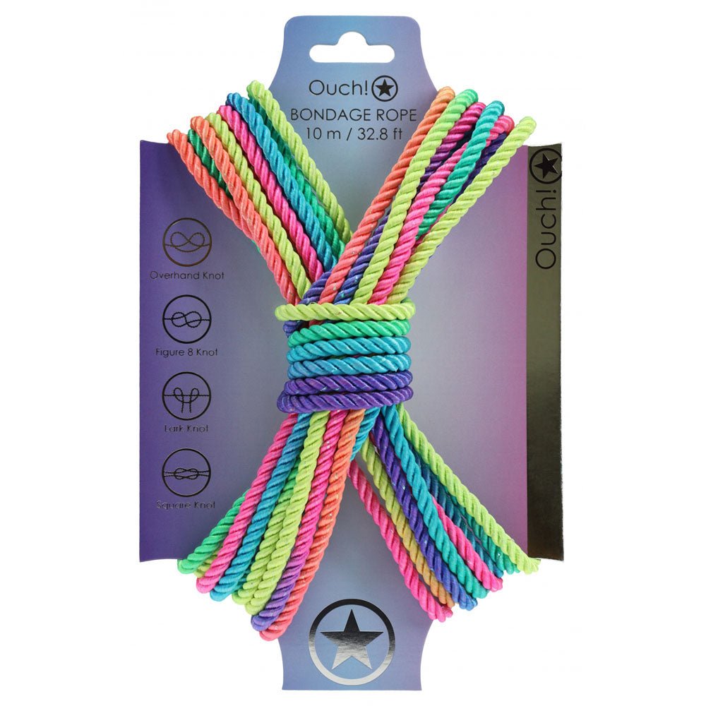OUCH! Bondage Rope - 10 M - Multicolour 2 - Multicoloured Nylon Bondage Rope - 10 metre Length - Pleasure Den