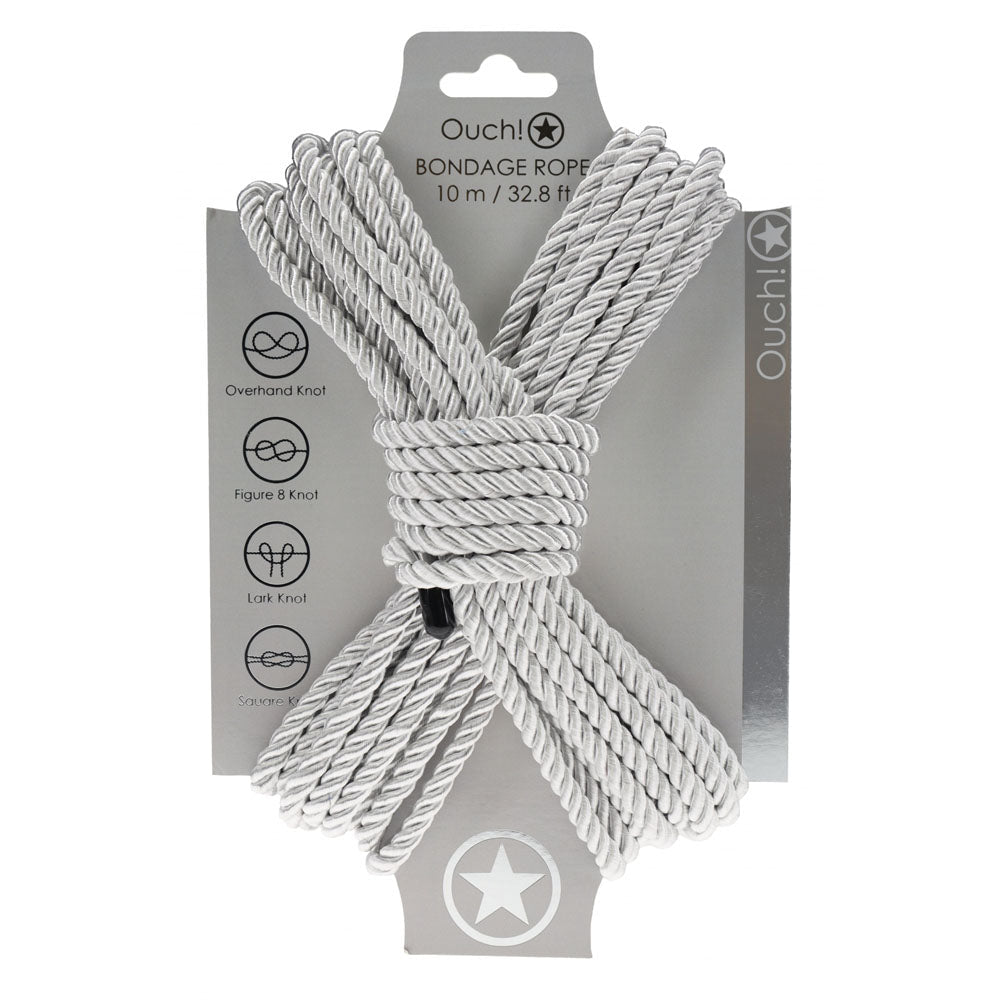 OUCH! Bondage Rope - 10 M - Silver - Silver Nylon Bondage Rope - 10 metre Length - Pleasure Den