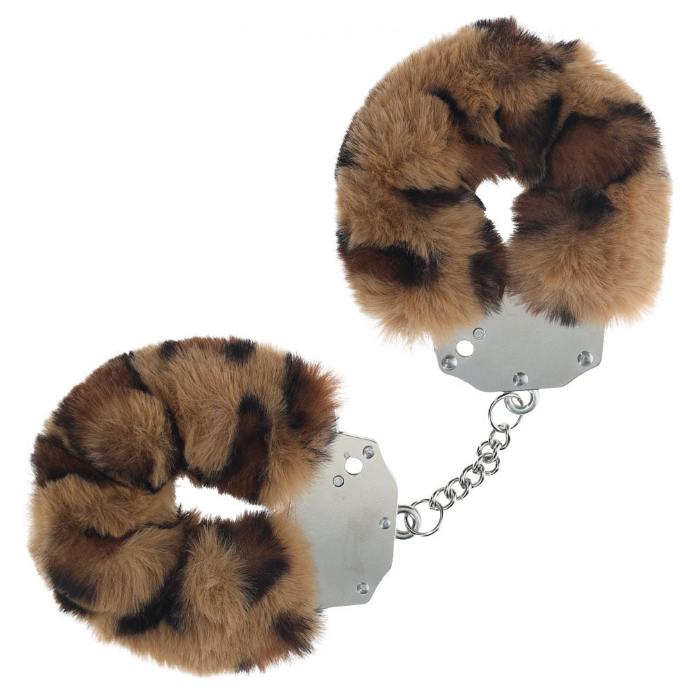 OUCH! Heavy-Duty Fluffy Cuffs - Leopard - Leopard Fluffy Restraints - Pleasure Den