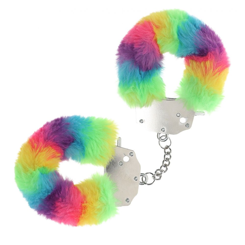 OUCH! Heavy-Duty Fluffy Cuffs - Multicolour 1 - Multicoloured Fluffy Restraints - Pleasure Den