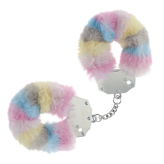 OUCH! Heavy-Duty Fluffy Cuffs - Multicolour 2 - Multicoloured Fluffy Restraints - Pleasure Den