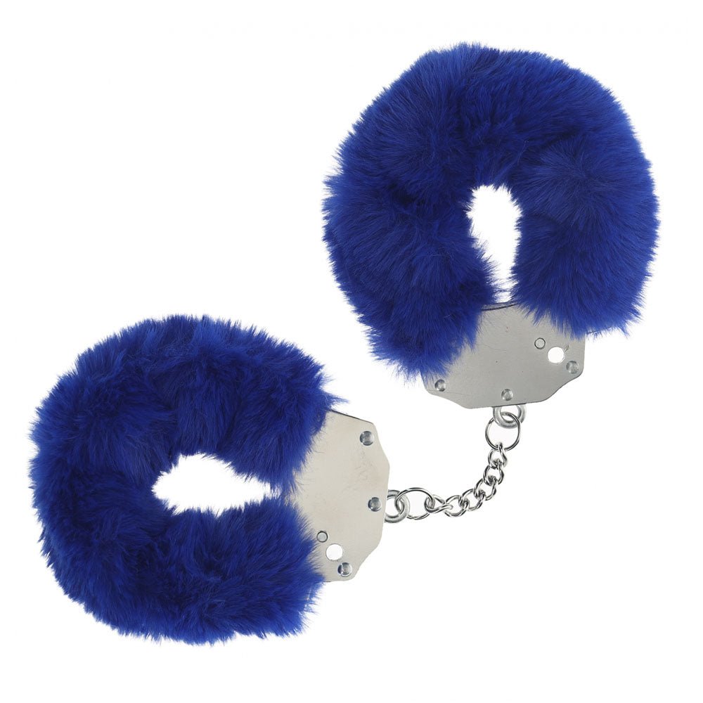 OUCH! Heavy-Duty Fluffy Cuffs - Navy - Navy Fluffy Restraints - Pleasure Den