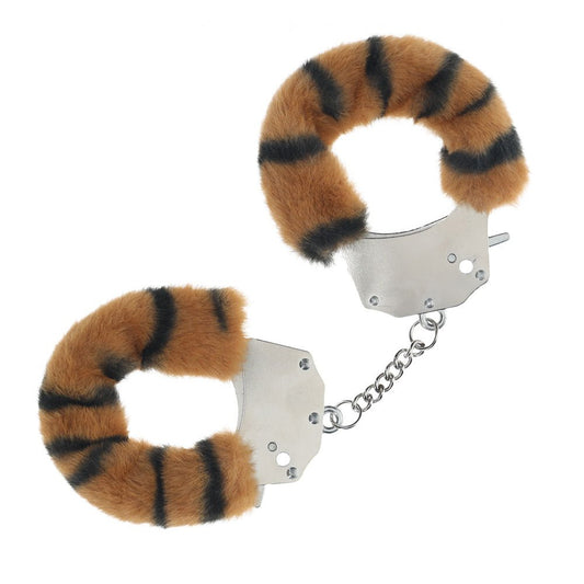 OUCH! Heavy-Duty Fluffy Cuffs - Tiger - Tiger Fluffy Restraints - Pleasure Den