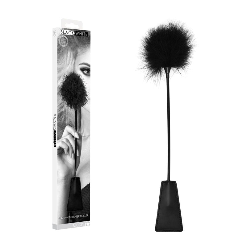 OUCH! & White Crop with Feather Tickler - 44 cm Feather Crop - Pleasure Den