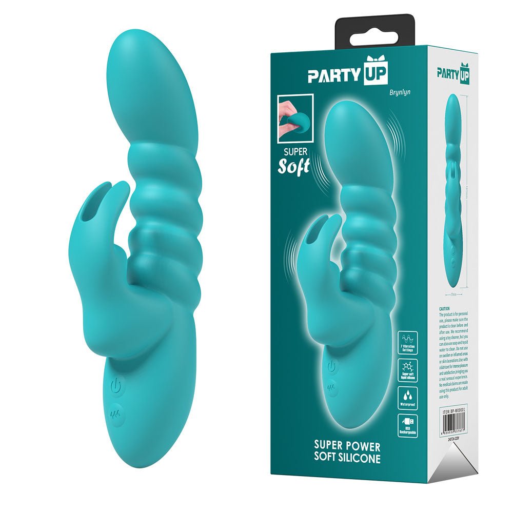 Party Up BRYNLYN - Teal - Teal 18.2 cm USB Rechargeable Rabbit Vibrator - Pleasure Den