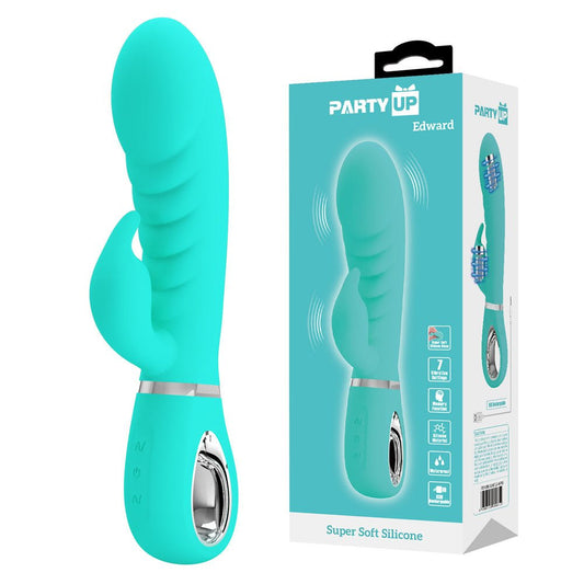 Party Up EDWARD Rabbit Vibe - Teal - Teal 20 cm USB Rechargeable Rabbit Vibrator - Pleasure Den