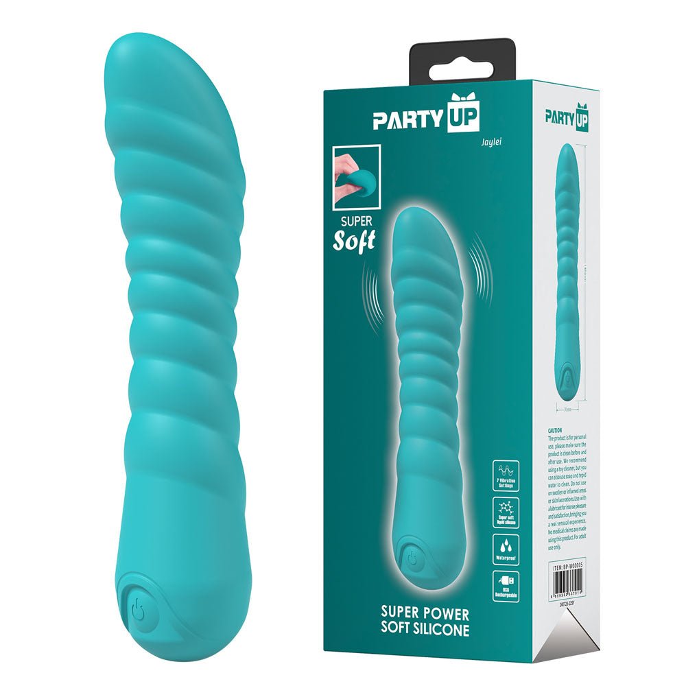 Party Up JAYLEI - Teal - Teal 14.6 cm USB Rechargeable Vibrator - Pleasure Den
