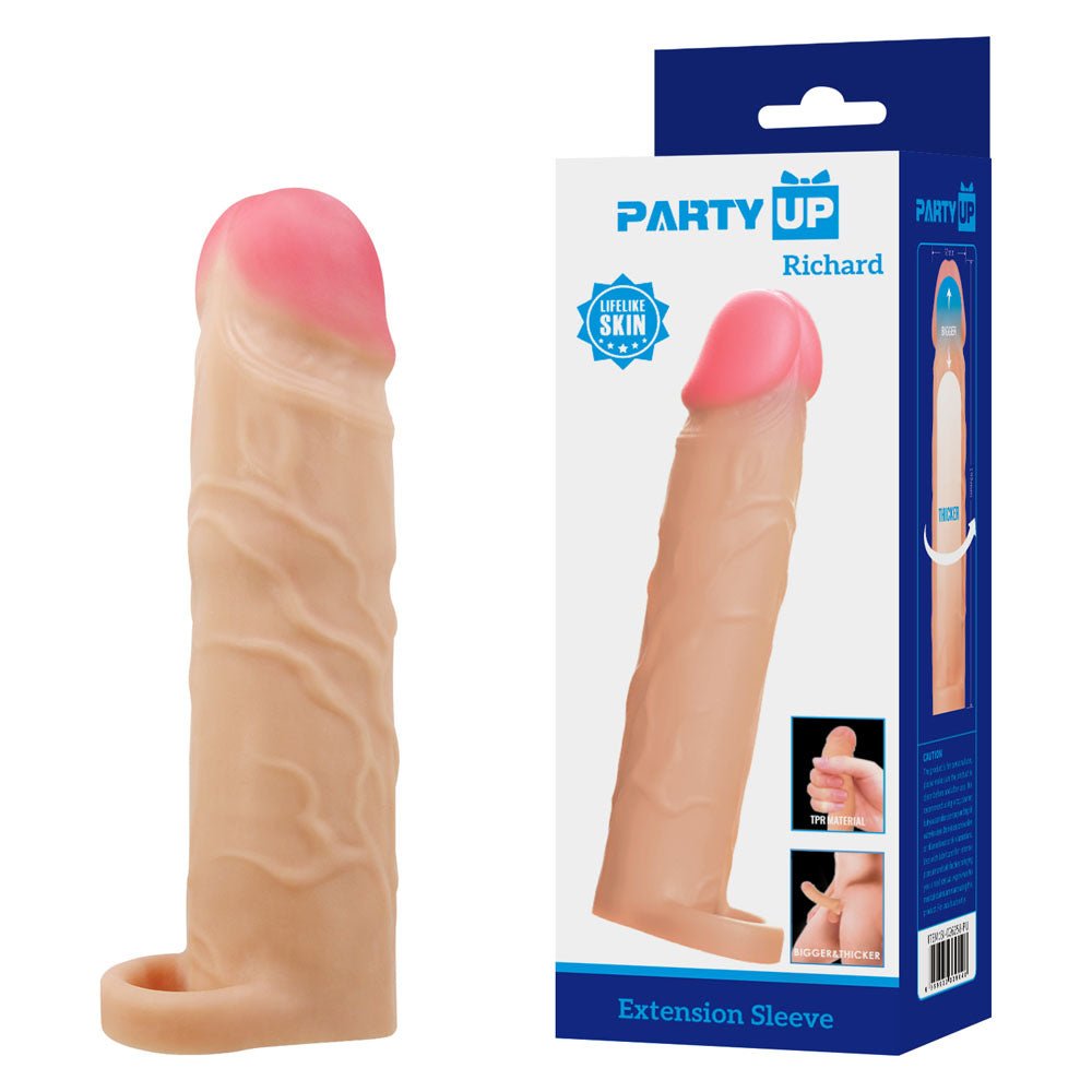 Party Up RICHARD 3 Inch Extender Sleeve - 3 Inch Penis Extender Sleeve with Ball Strap - Pleasure Den