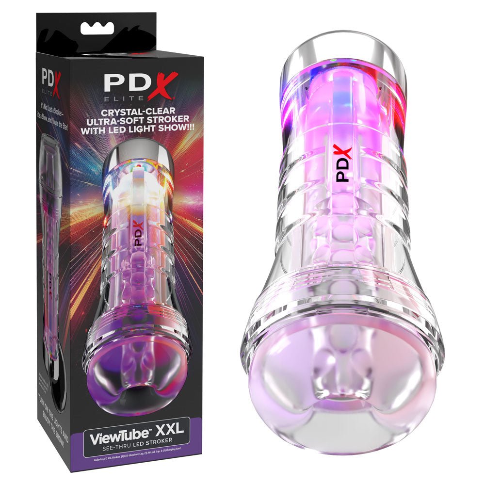 PDX Elite ViewTube XXL LED Stroker - Clear Stroker with LED Lights - Pleasure Den