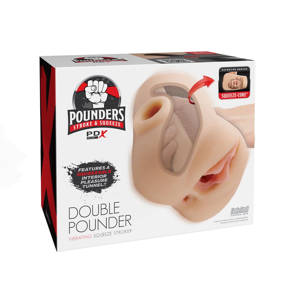 PDX Plus Double Pounder Vibrating Squeeze Stroker - USB Rechargeable Vibrating Vagina Stroker - Pleasure Den