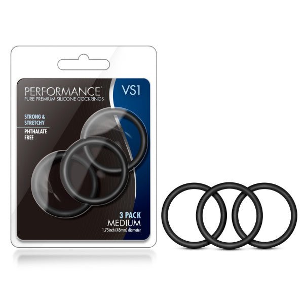 Performance VS1 Pure Premium Silicone Cockrings - Medium Cock Rings - Set of 3 - Pleasure Den