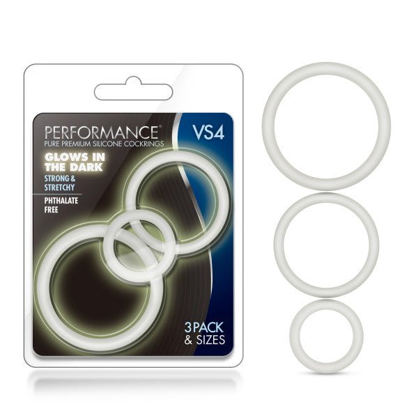 Performance VS4 Pure Premium Silicone Cockrings - Glow In The Dark Cock Rings - Set of 3 Sizes - Pleasure Den