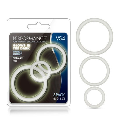 Performance VS4 Pure Premium Silicone Cockrings - Glow In The Dark Cock Rings - Set of 3 Sizes - Pleasure Den