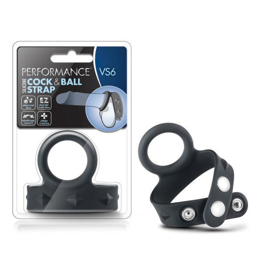 Performance VS6 Silicone Cock & Ball Strap - Black Cock Ring with Adjustable Ball Strap - Pleasure Den